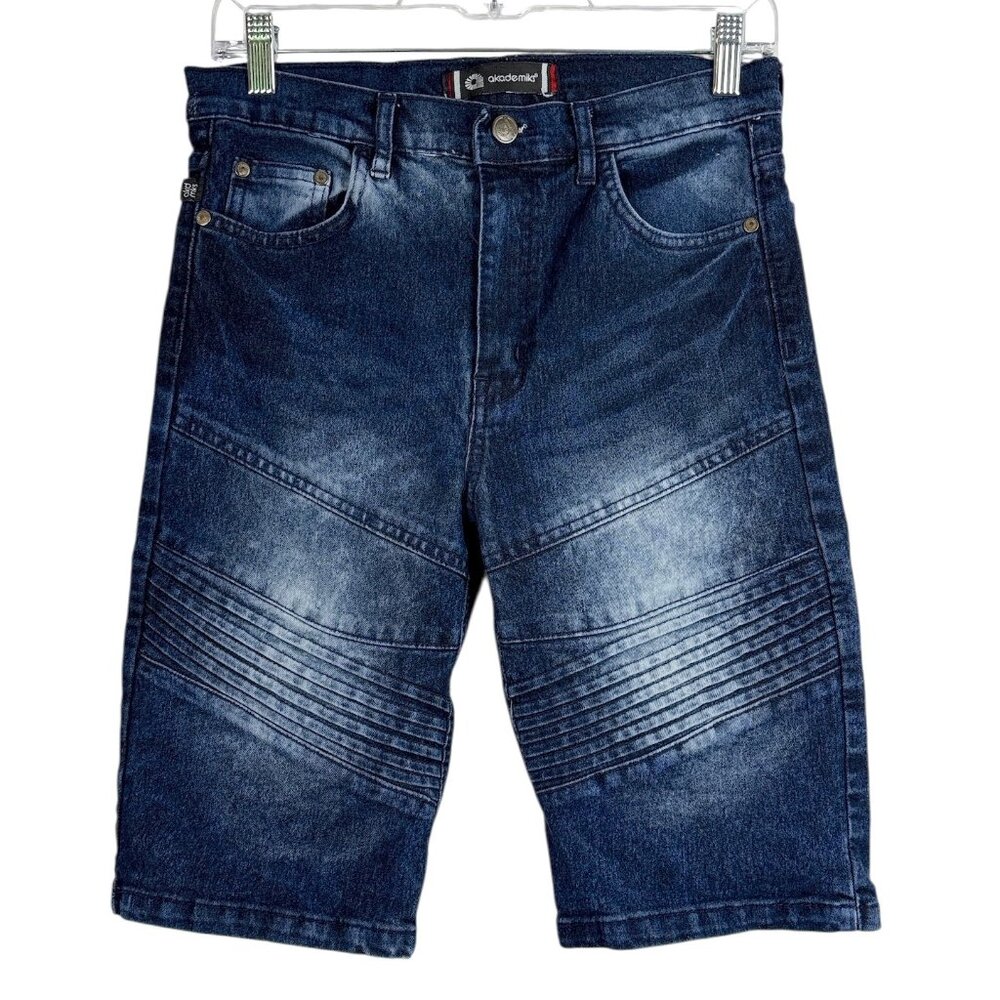 Akademiks Moto Biker Shorts Boys Size 16 Blue Denim Distressed Detail Streetwear